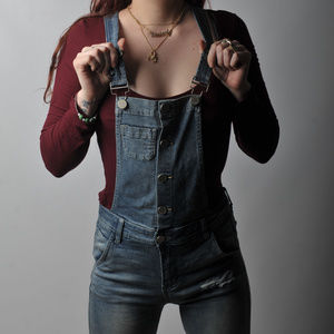 Distressed Denim Overall Jeans